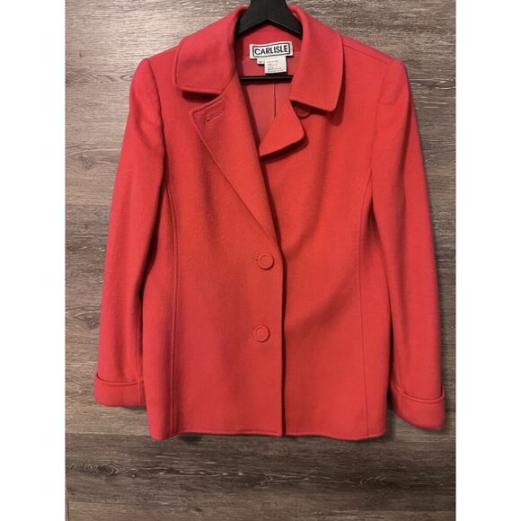 CARLISLE Women Sz 12 CASHMERE OXFORD Bright RED JACKET Blazer CAREER Office - Picture 1 of 7